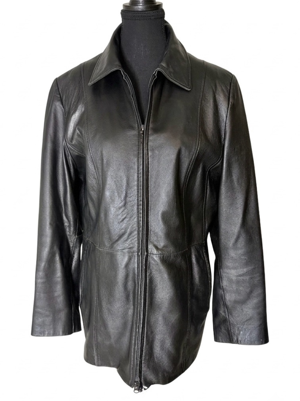DANIER Vintage Black Leather Jacket Zipper Removable Winter Liner Medium